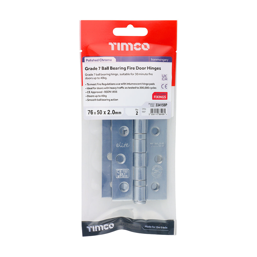 TIMCO Ball Bearing Hinges Grade 7 Steel Polished Chrome - 76 x 51 x 2.2 - Image