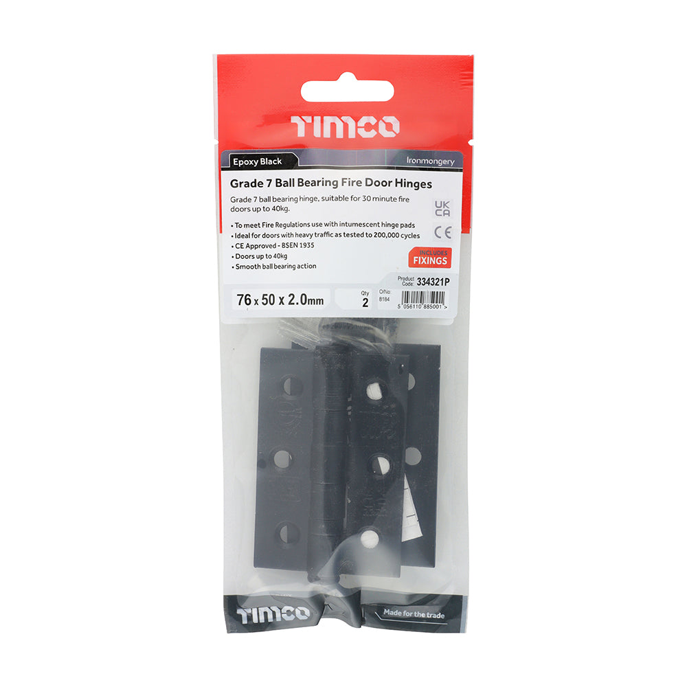 TIMCO Ball Bearing Hinges Grade 7 Steel Epoxy Black - 76 x 51 x 2.2 - Image