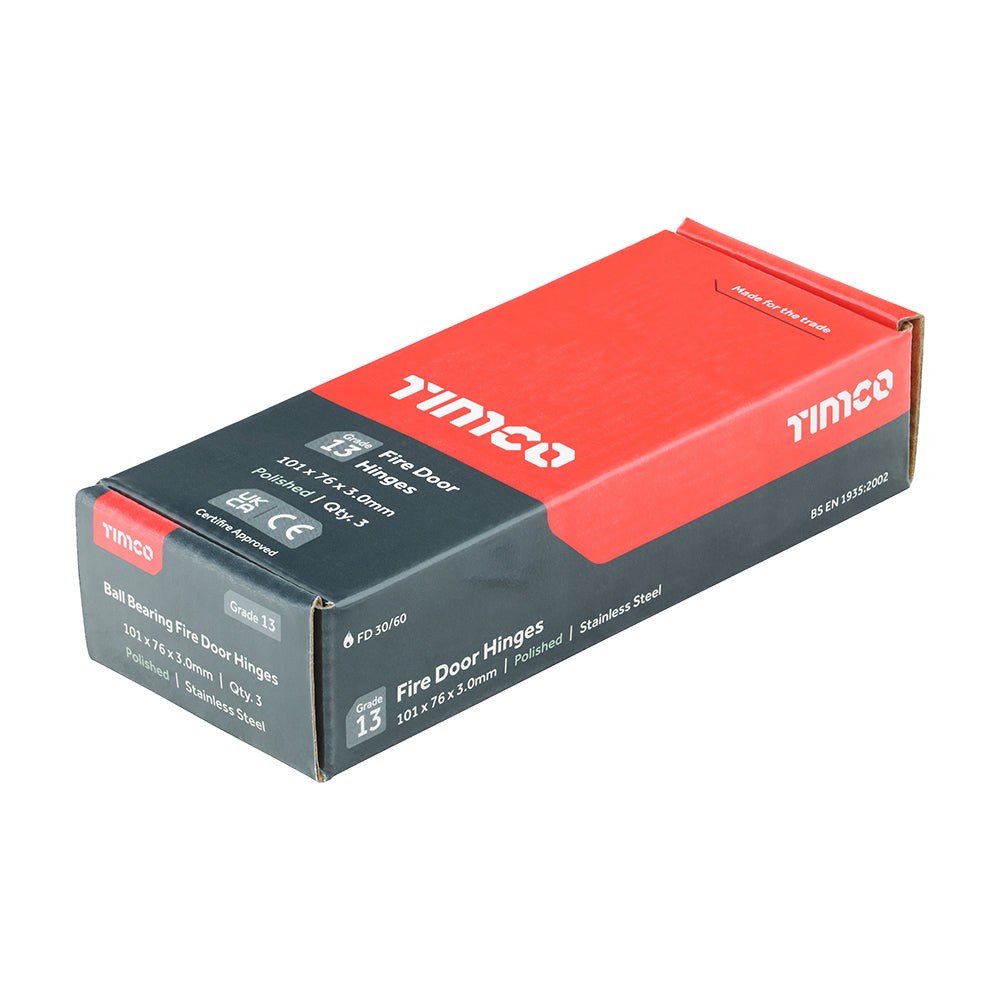 TIMCO Ball Bearing Hinges Grade 13 Polished Stainless Steel - 101 x 76 x 3.0 - Image