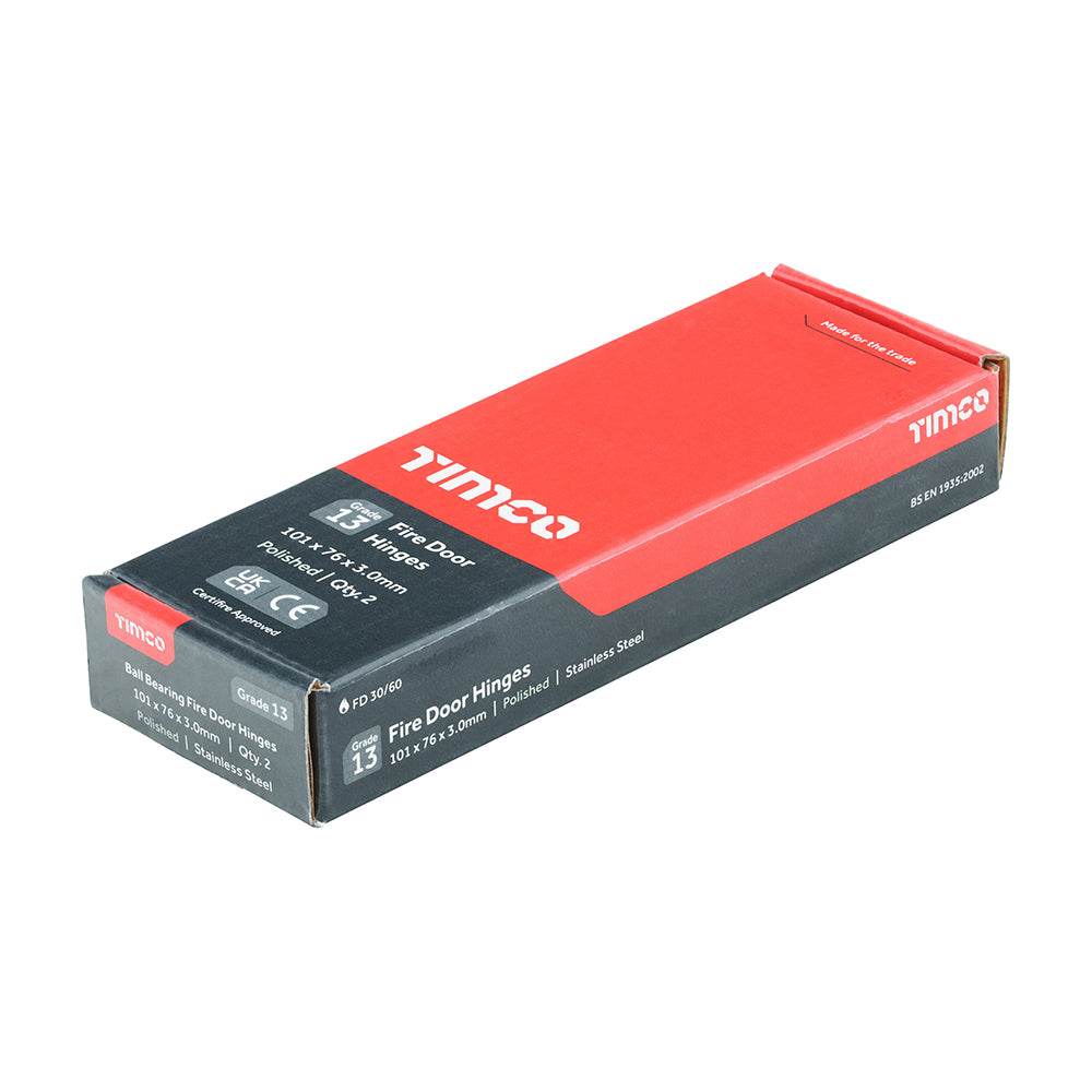 TIMCO Ball Bearing Hinges Grade 13 Polished Stainless Steel - 101 x 76 x 3.0 - Image
