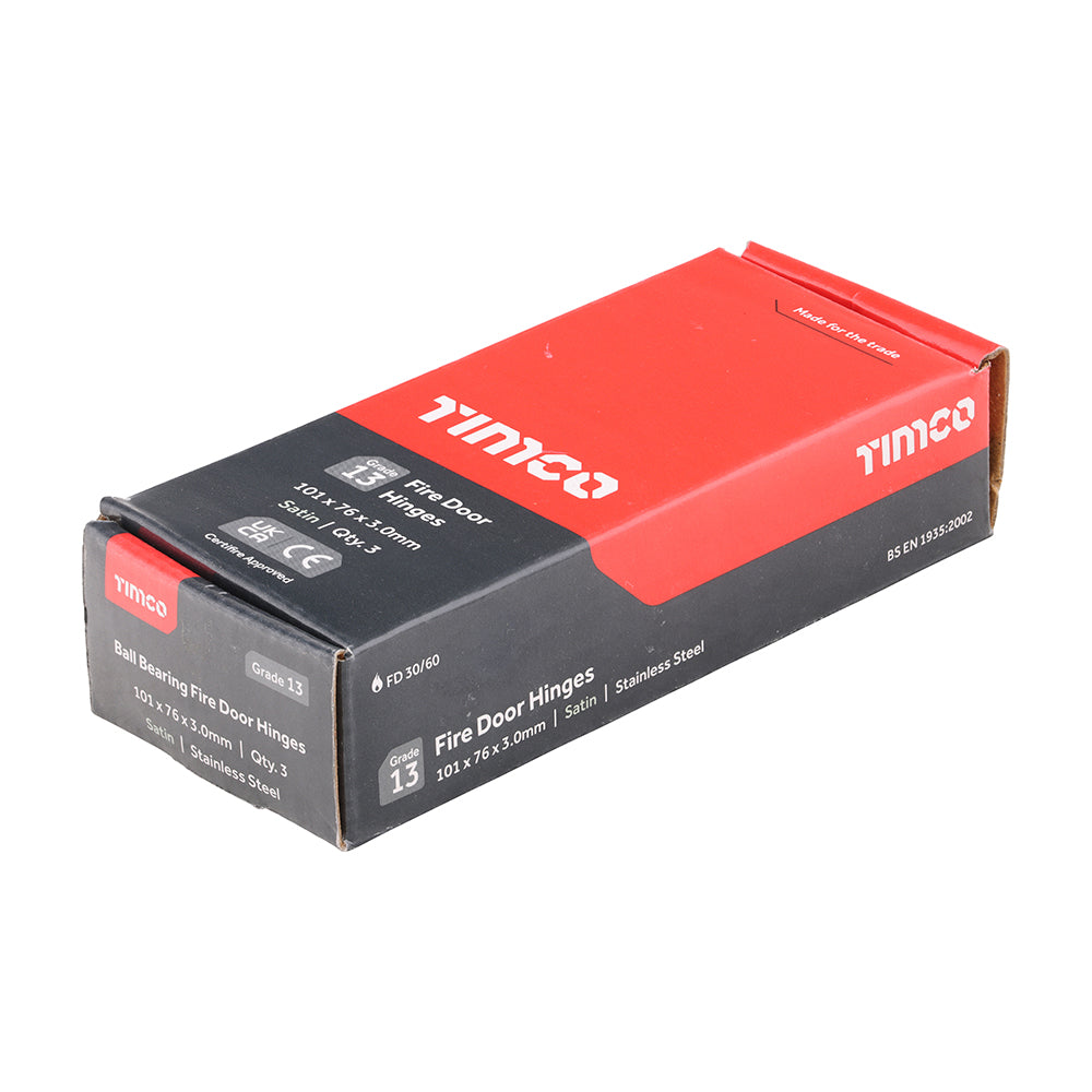TIMCO Ball Bearing Hinges Grade 13 Satin Stainless Steel - 101 x 76 x 3.0 - Image