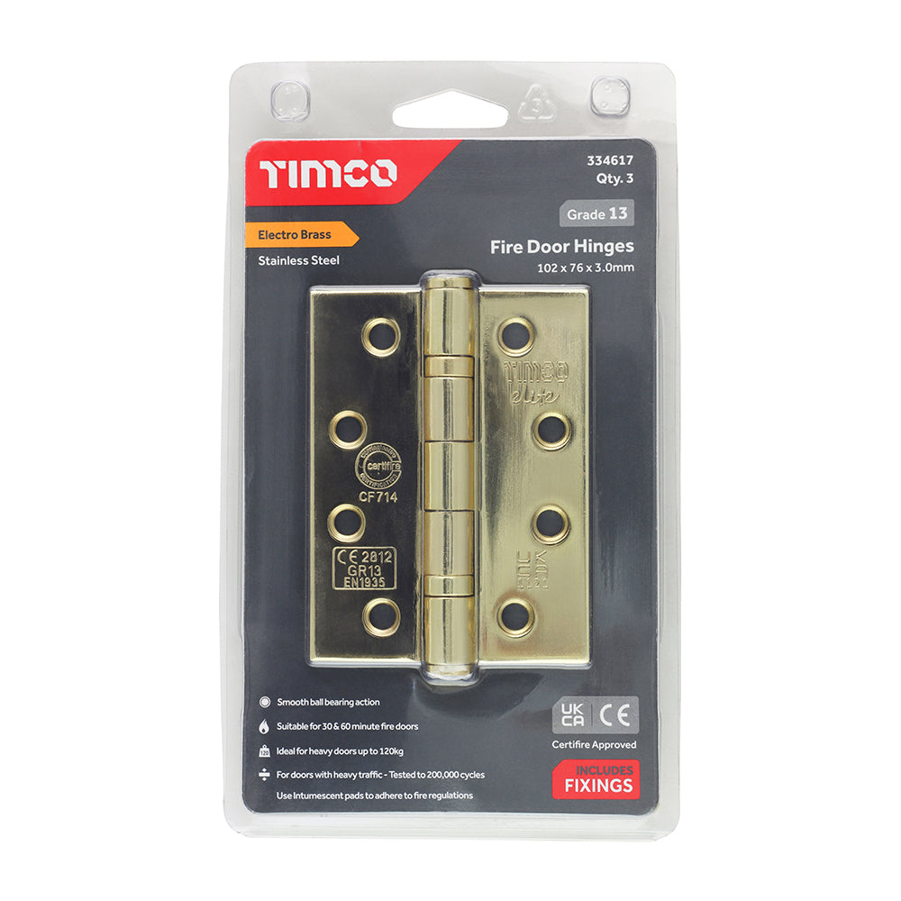 TIMCO Ball Bearing Hinges Grade 13 Stainless Steel Electro Brass - 101 x 76 x 3.0 - Image