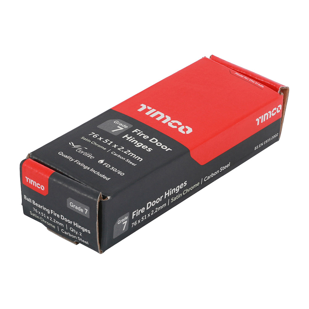 TIMCO Ball Bearing Hinges Grade 7 Steel Satin Chrome - 76 x 50 x 2.0 - Image