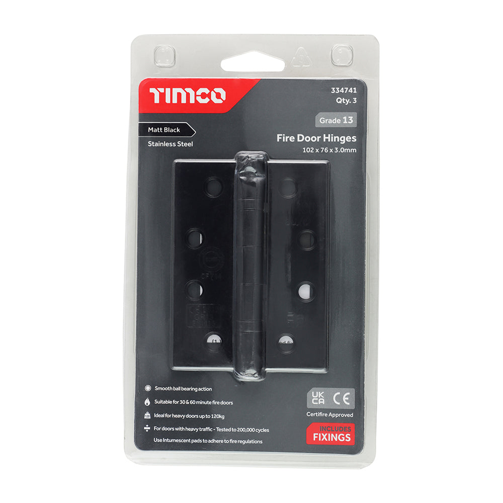 TIMCO Ball Bearing Hinges Grade 13 Stainless Steel Matt Black - 101 x 76 x 3.0 - Image