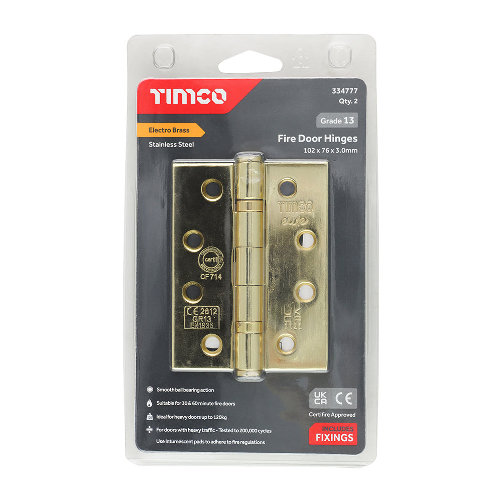 TIMCO Ball Bearing Hinges Grade 13 Stainless Steel Electro Brass - 101 x 76 x 3.0 - Image