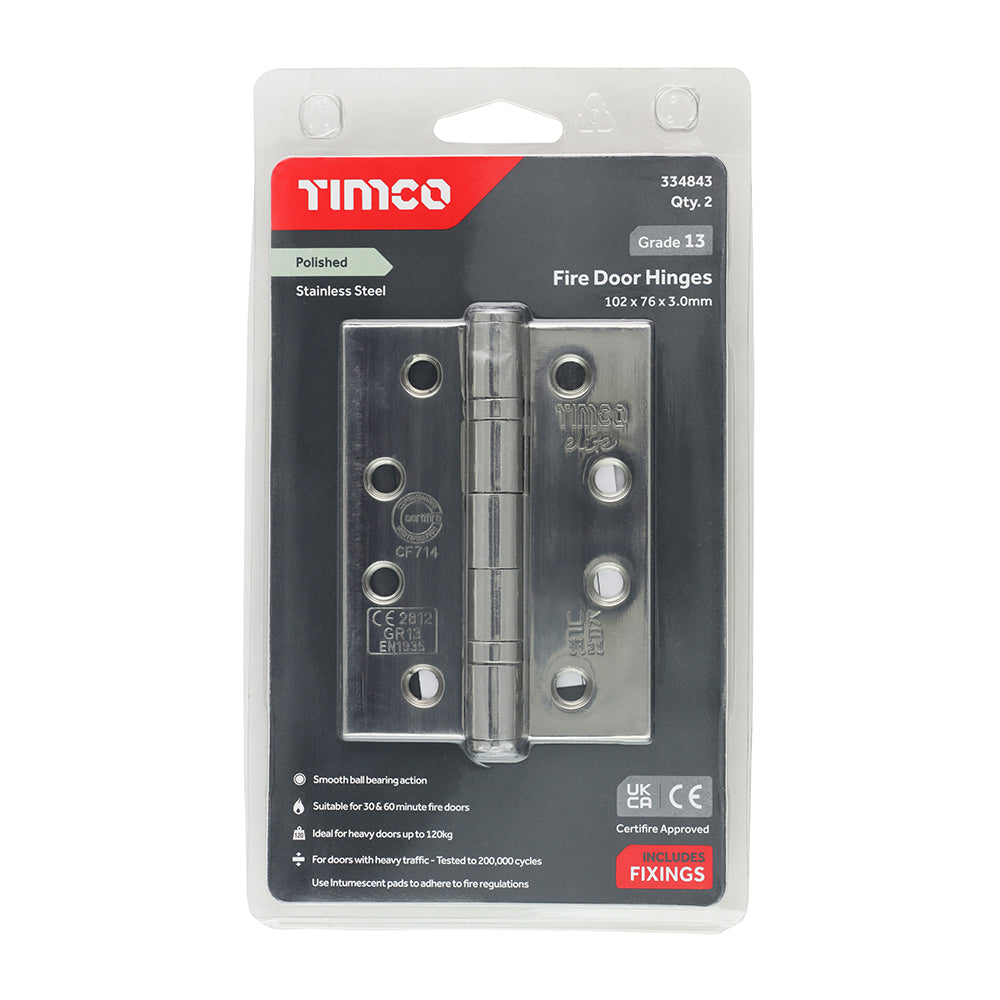 TIMCO Ball Bearing Hinges Grade 13 Polished Stainless Steel - 101 x 76 x 3.0 - Image