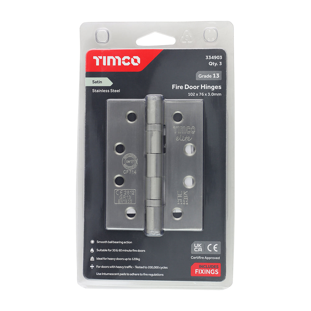 TIMCO Ball Bearing Hinges Grade 13 Satin Stainless Steel - 101 x 76 x 3.0 - Image