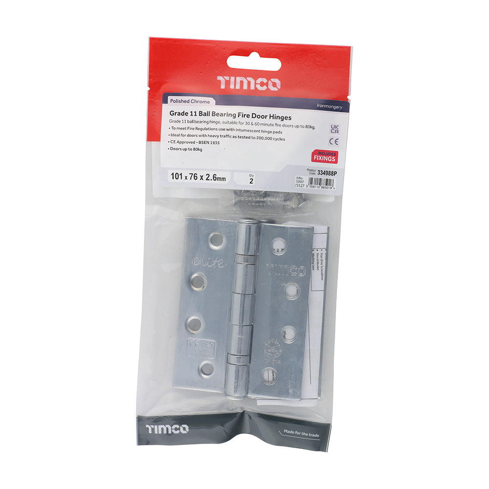 TIMCO Ball Bearing Hinges Grade 11 Steel Polished Chrome - 102 x 76 x 2.7 - Image