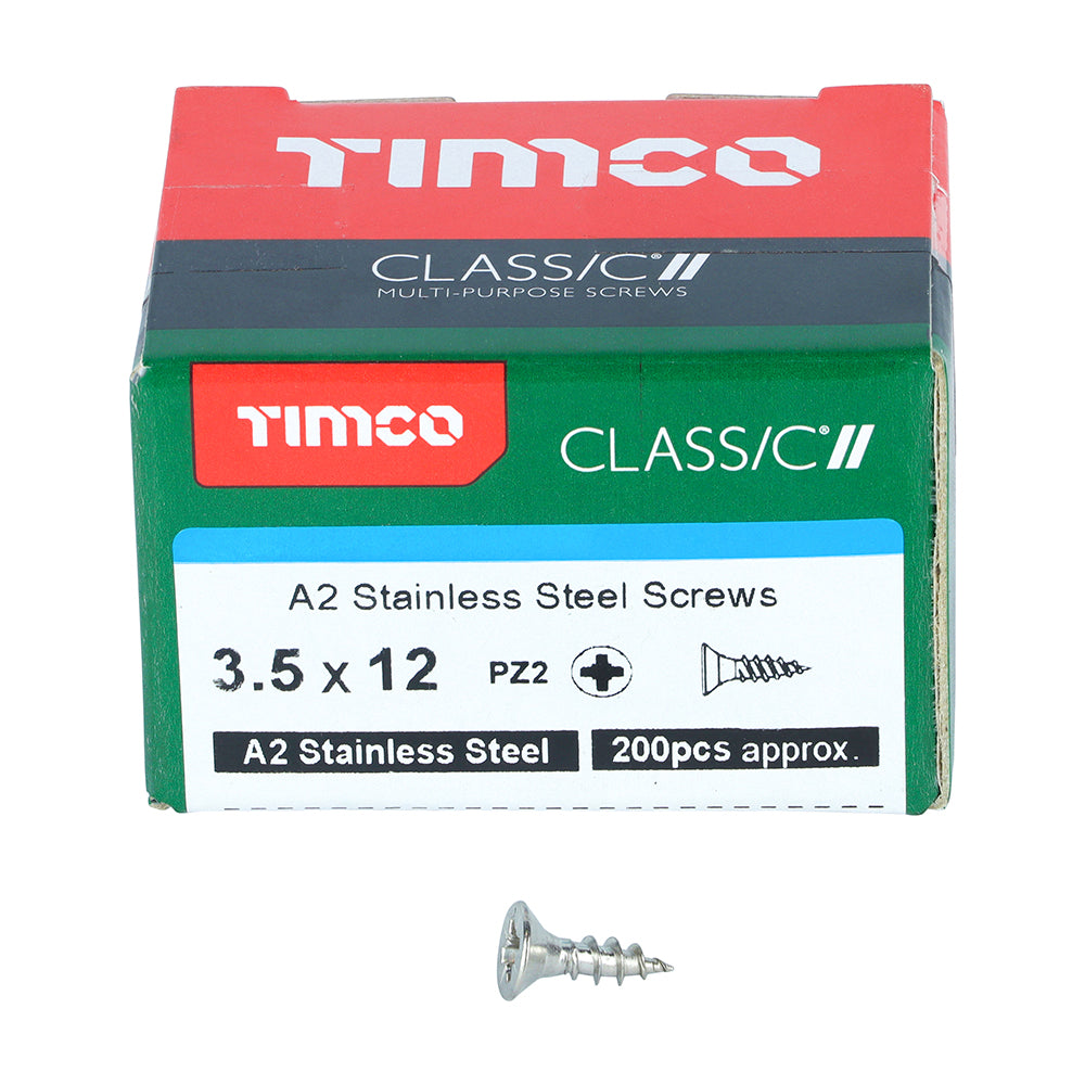 TIMCO Classic Multi-Purpose Countersunk A2 Stainless Steel Woodcrews - 3.5 x 12 - Image