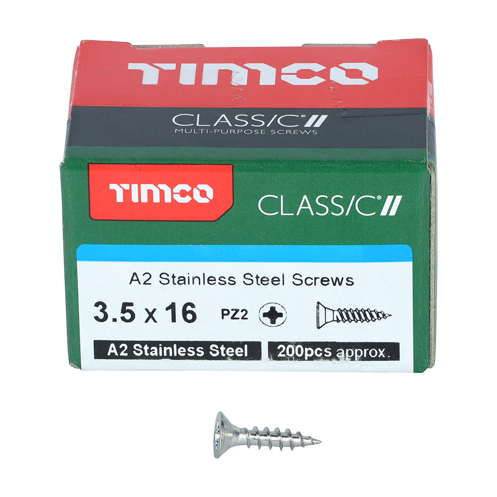 TIMCO Classic Multi-Purpose Countersunk A2 Stainless Steel Woodcrews - 3.5 x 16 - Image