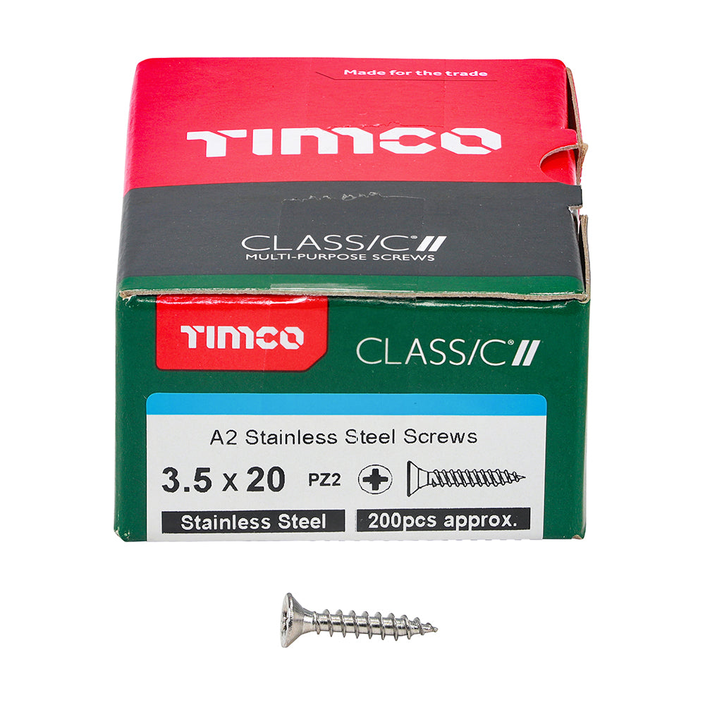 TIMCO Classic Multi-Purpose Countersunk A2 Stainless Steel Woodcrews - 3.5 x 20 - Image