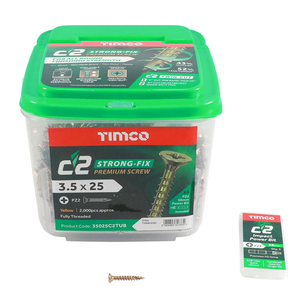 TIMCO C2 Strong-Fix Multi-Purpose Premium Countersunk Gold Woodscrews - 3.5 x 25 - Image