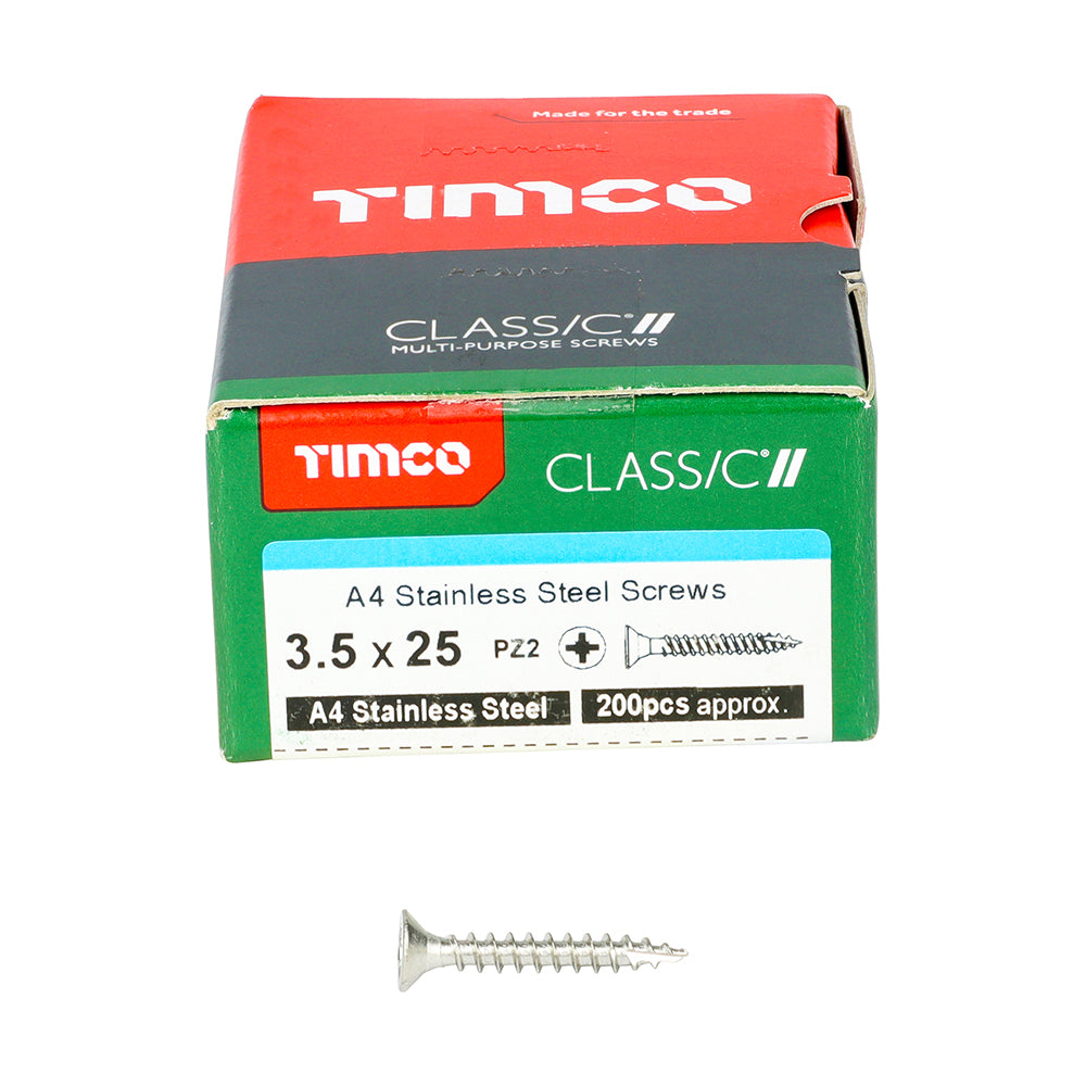 TIMCO Classic Multi-Purpose Countersunk A4 Stainless Steel Woodcrews - 3.5 x 25 - Image