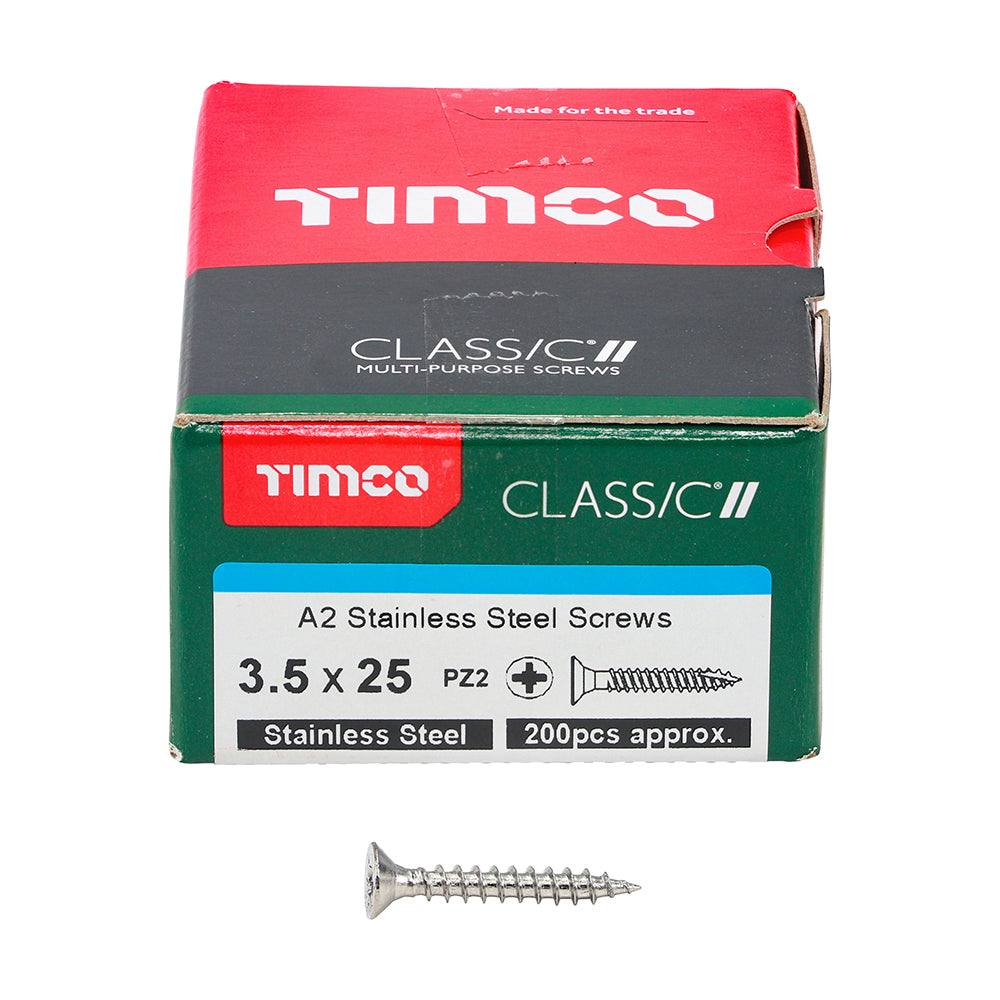 TIMCO Classic Multi-Purpose Countersunk A2 Stainless Steel Woodcrews - 3.5 x 25 - Image