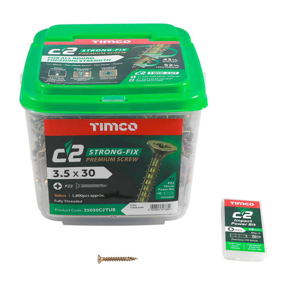 TIMCO C2 Strong-Fix Multi-Purpose Premium Countersunk Gold Woodscrews - 3.5 x 30 - Image