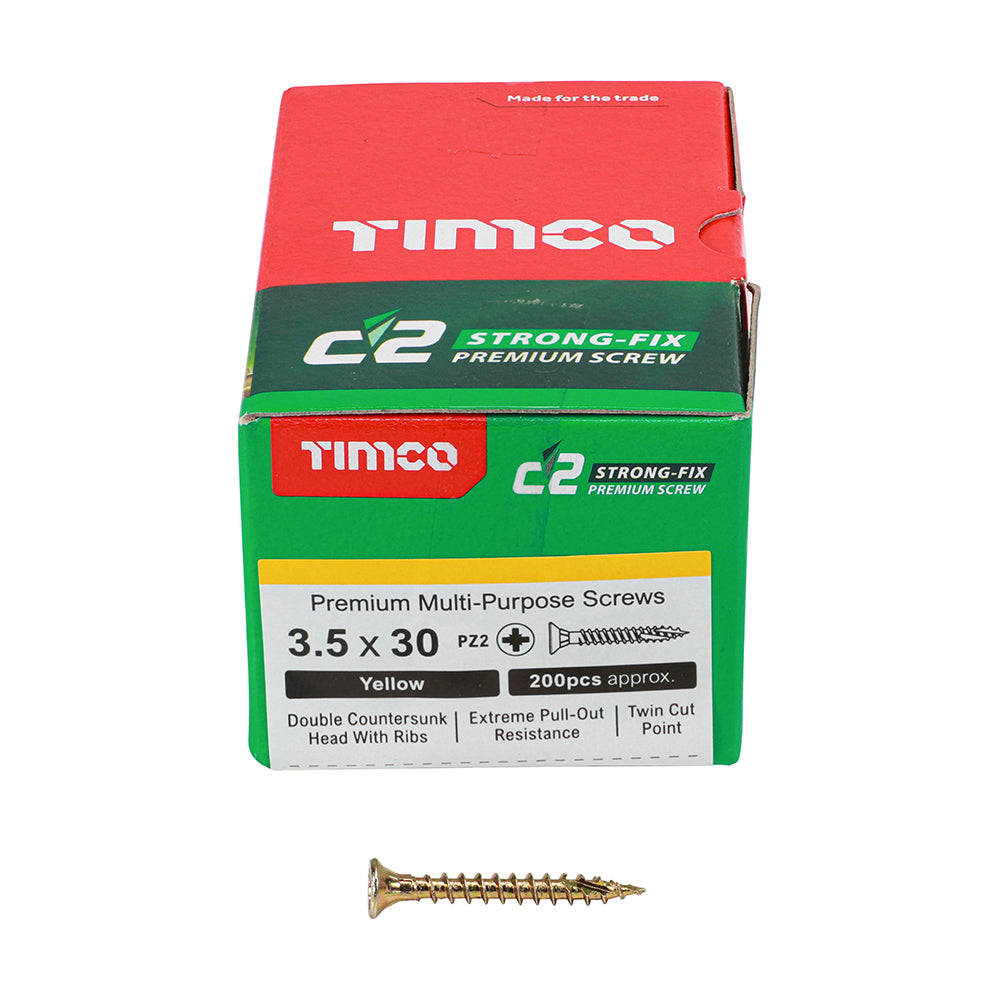 TIMCO C2 Strong-Fix Multi-Purpose Premium Countersunk Gold Woodscrews - 3.5 x 30 - Image