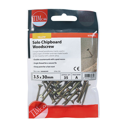 TIMCO Solo Countersunk Gold Woodscrews - 3.5 x 30 - Image