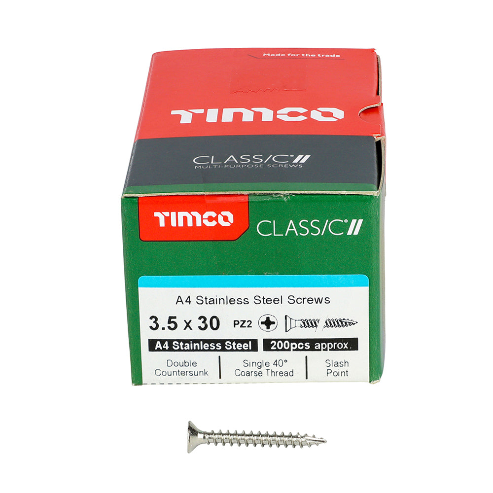 TIMCO Classic Multi-Purpose Countersunk A4 Stainless Steel Woodcrews - 3.5 x 30 - Image