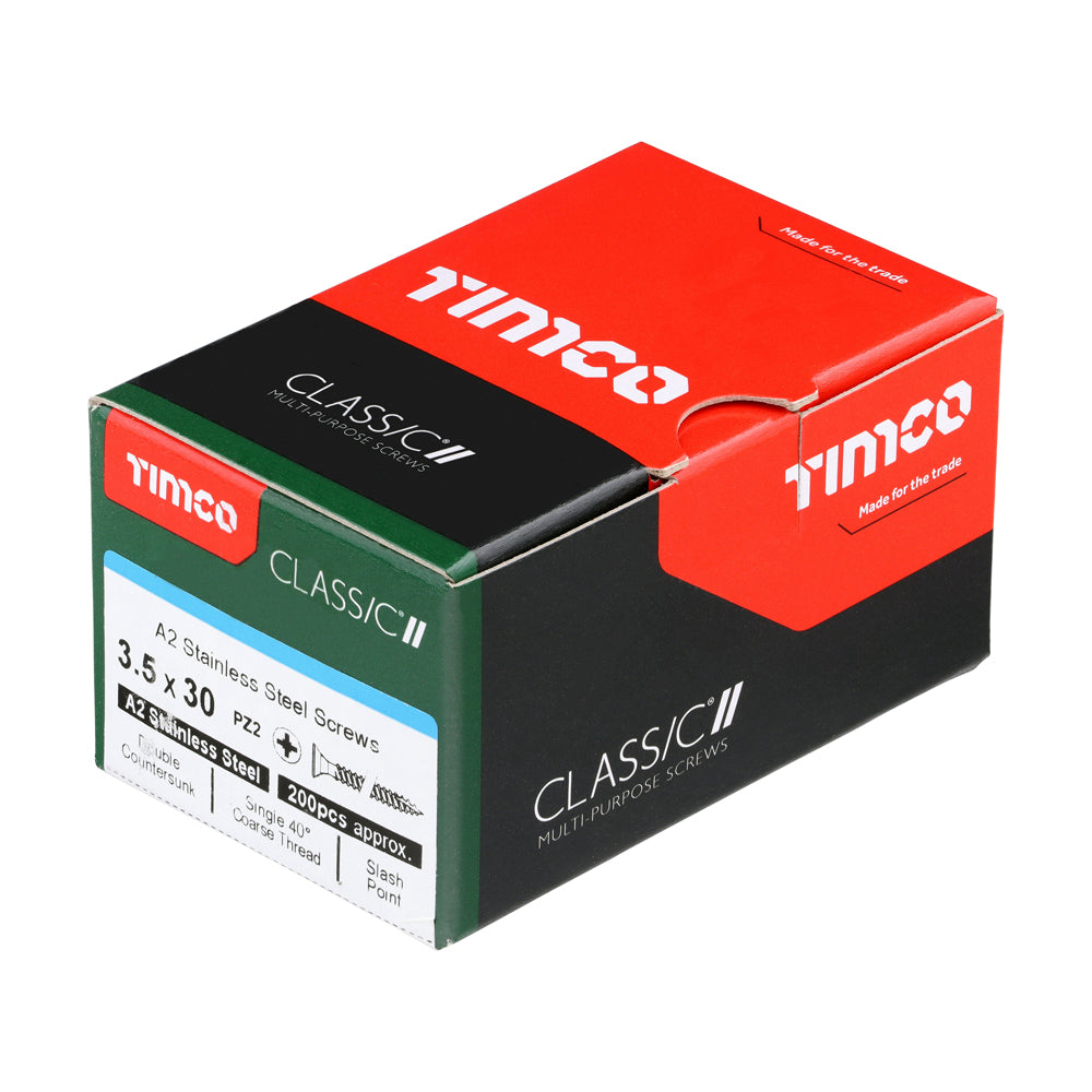 TIMCO Classic Multi-Purpose Countersunk A2 Stainless Steel Woodcrews - 3.5 x 30 - Image
