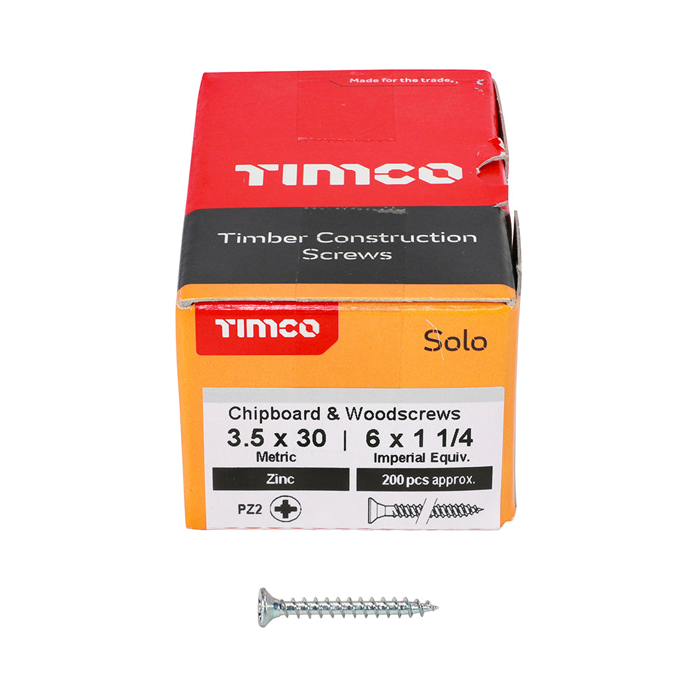 TIMCO Solo Countersunk Silver Woodscrews - 3.5 x 30 - Image