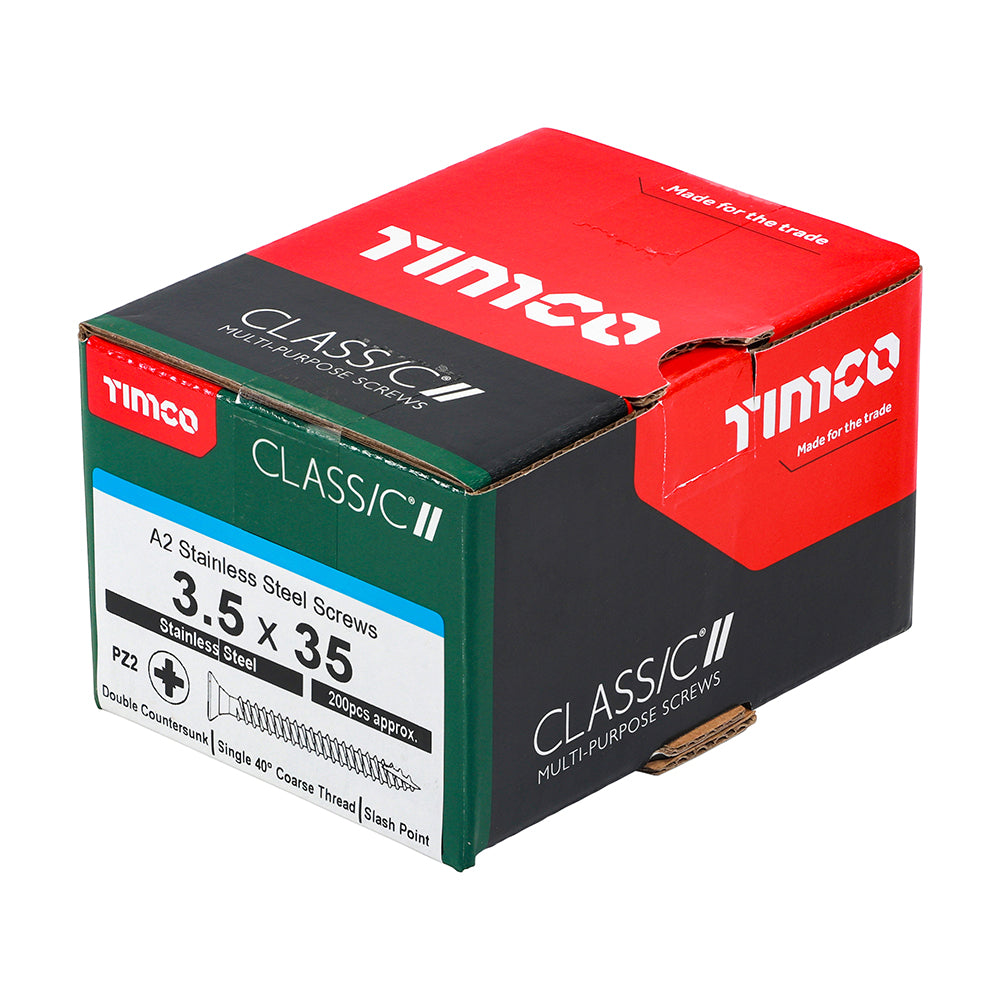 TIMCO Classic Multi-Purpose Countersunk A2 Stainless Steel Woodcrews - 3.5 x 35 - Image