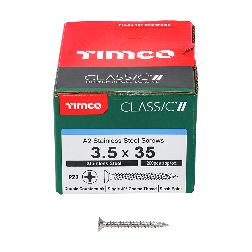 TIMCO Classic Multi-Purpose Countersunk A2 Stainless Steel Woodcrews - 3.5 x 35 - Image