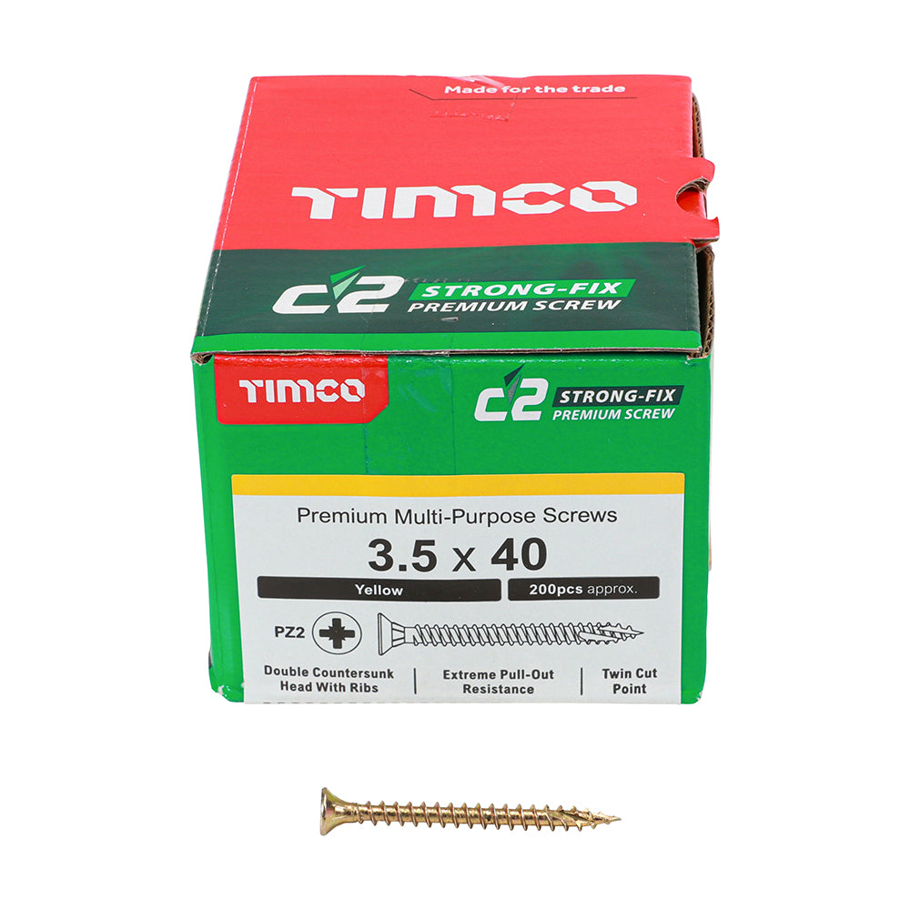 TIMCO C2 Strong-Fix Multi-Purpose Premium Countersunk Gold Woodscrews - 3.5 x 40 - Image