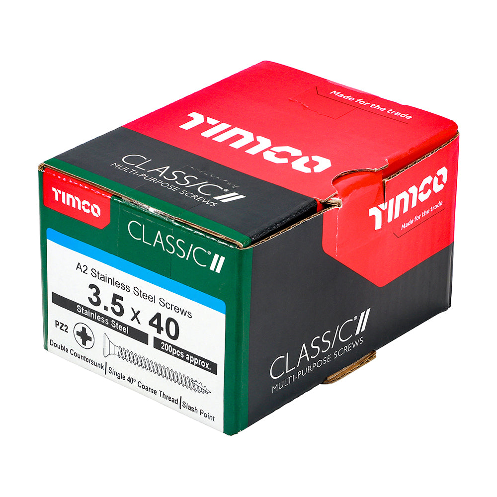 TIMCO Classic Multi-Purpose Countersunk A2 Stainless Steel Woodcrews - 3.5 x 40 - Image
