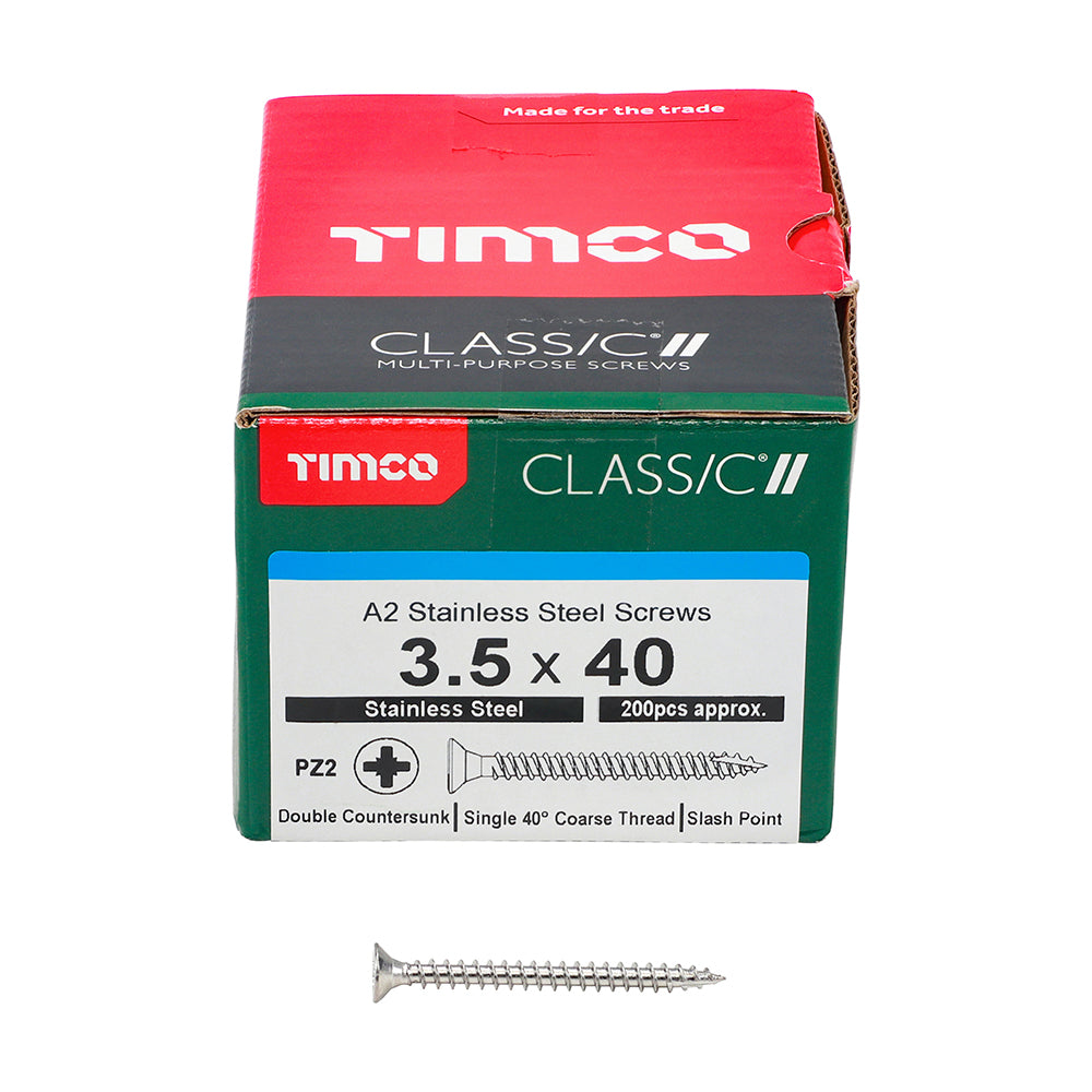 TIMCO Classic Multi-Purpose Countersunk A2 Stainless Steel Woodcrews - 3.5 x 40 - Image