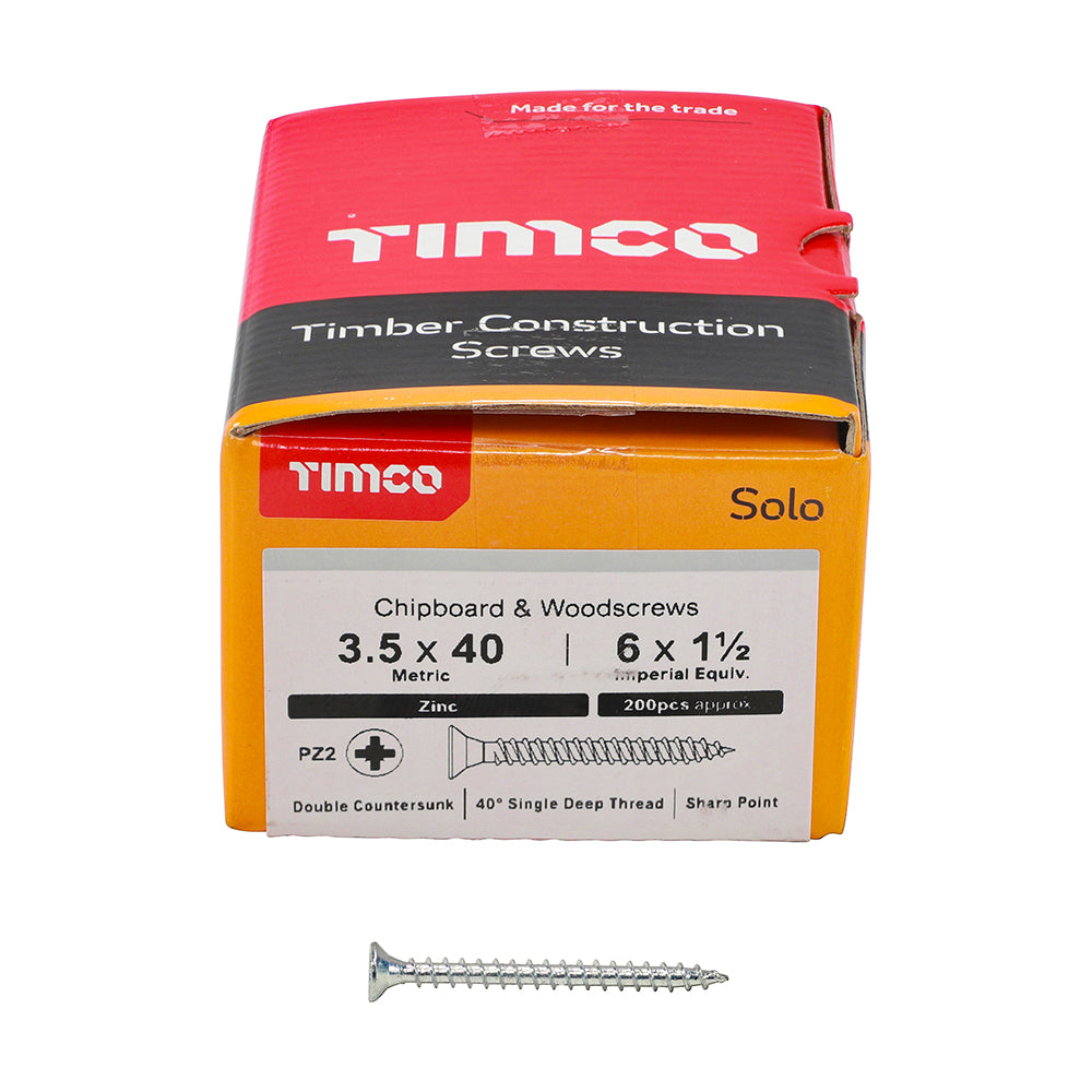 TIMCO Solo Countersunk Silver Woodscrews - 3.5 x 40 - Image