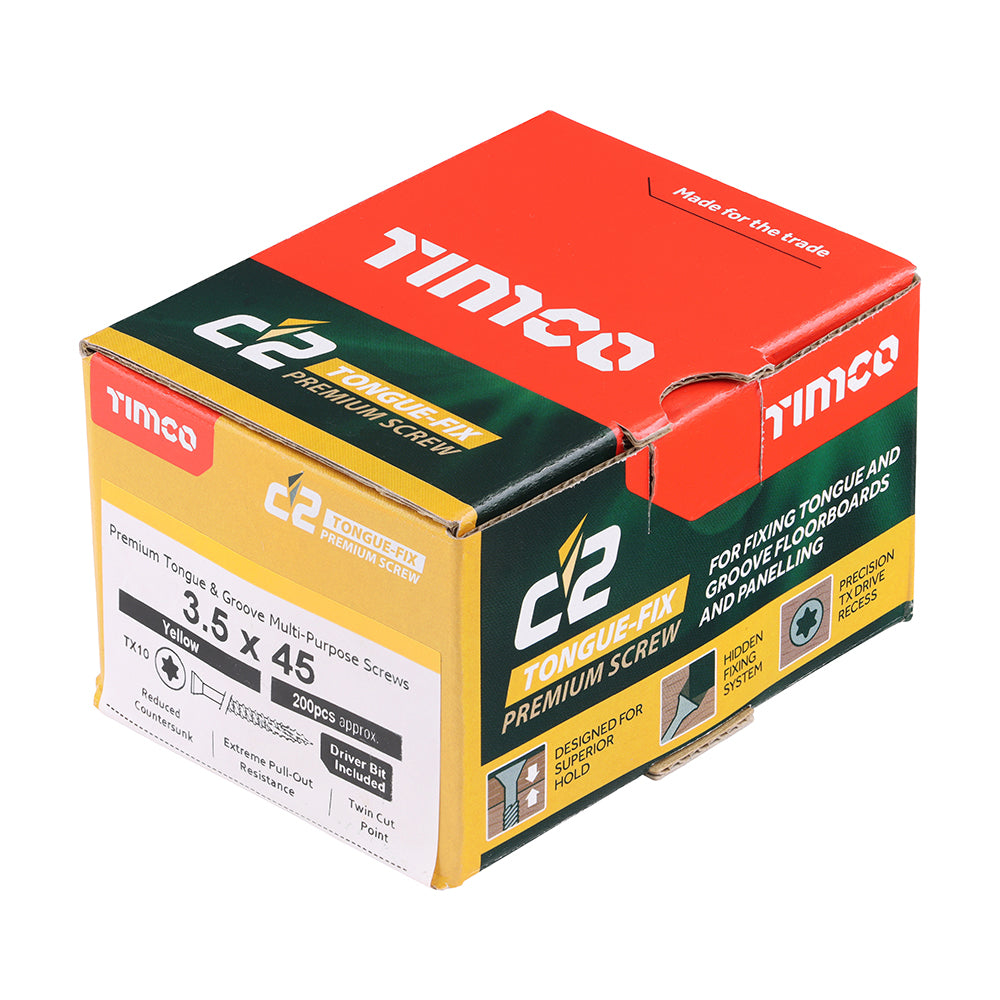 TIMCO C2 Tongue-Fix Premium Tongue & Groove Gold Woodscrews - 3.5 x 45 - Image