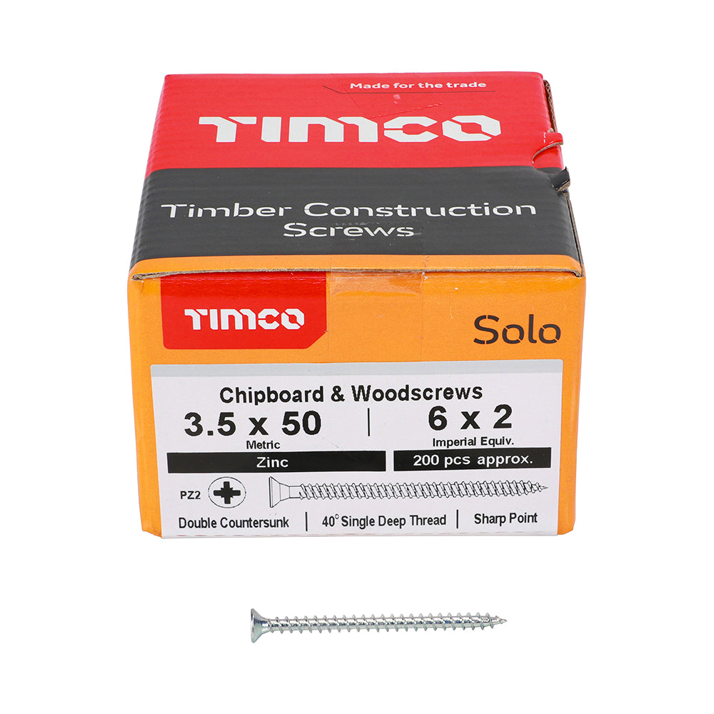 TIMCO Solo Countersunk Silver Woodscrews - 3.5 x 50 - Image