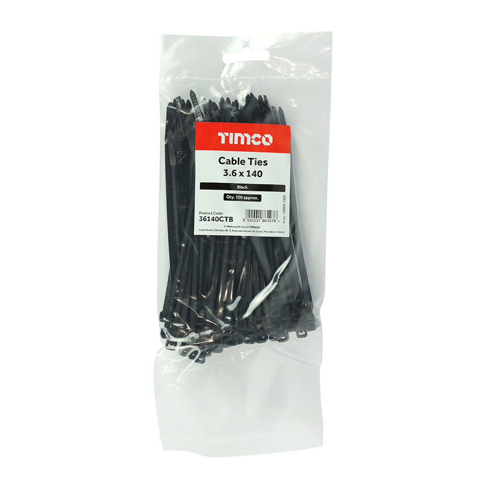 TIMCO Cable Ties Black - 3.6 x 140 - Image