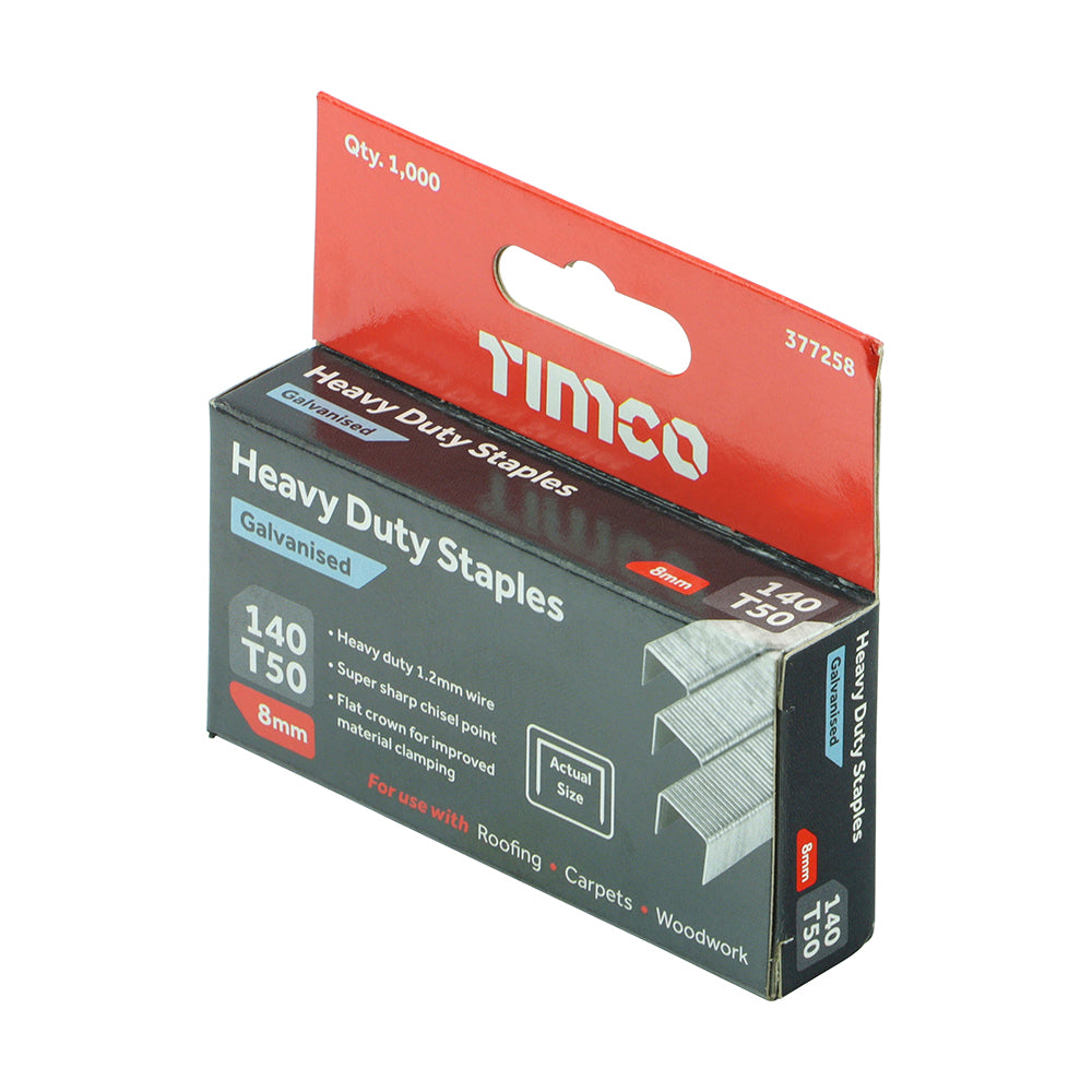 TIMCO Heavy Duty Chisel Point Galvanised Staples - 8mm - Image