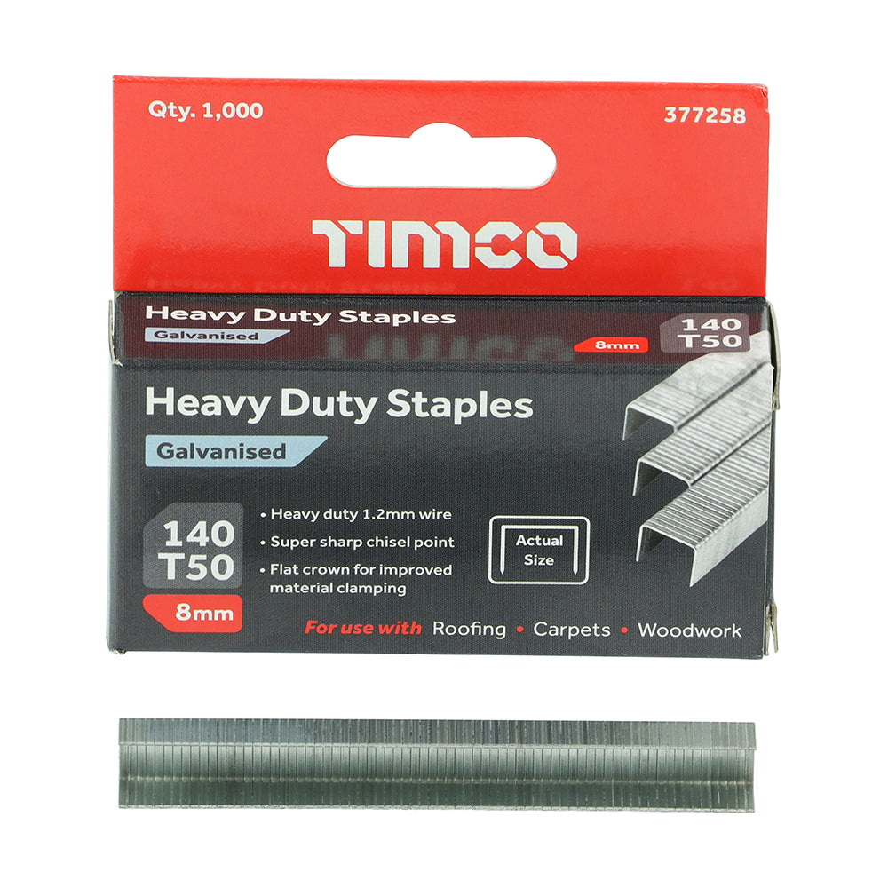 TIMCO Heavy Duty Chisel Point Galvanised Staples - 8mm - Image