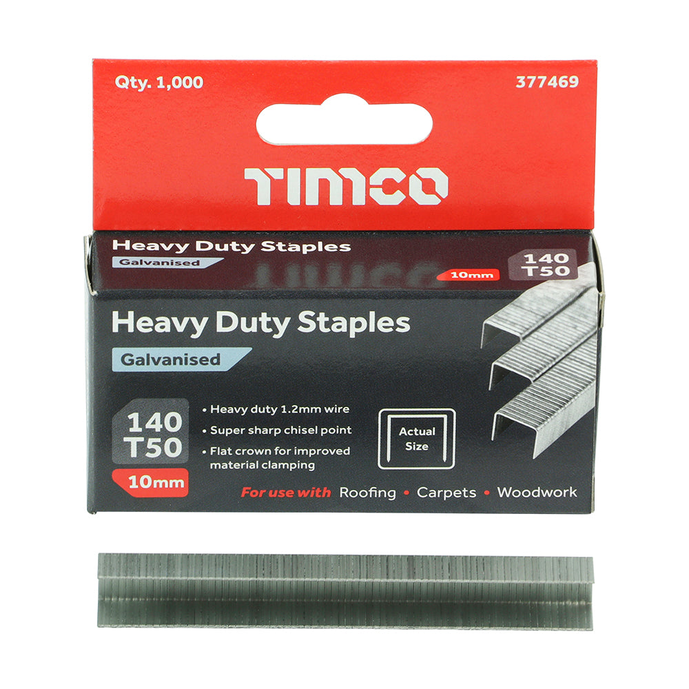 TIMCO Heavy Duty Chisel Point Galvanised Staples - 10mm - Image