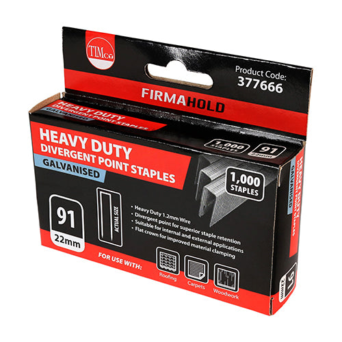 TIMCO Heavy Duty Divergent Point Galvanised Staples - 22mm