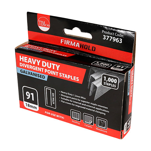 TIMCO Heavy Duty Divergent Point Galvanised Staples - 18mm