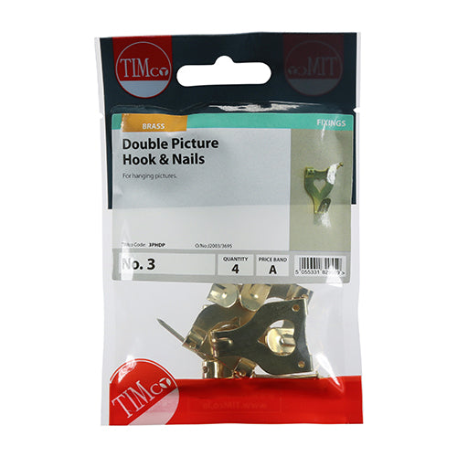 TIMCO Picture Hanging Hooks Double Electro Brass - No.3 Double - Image