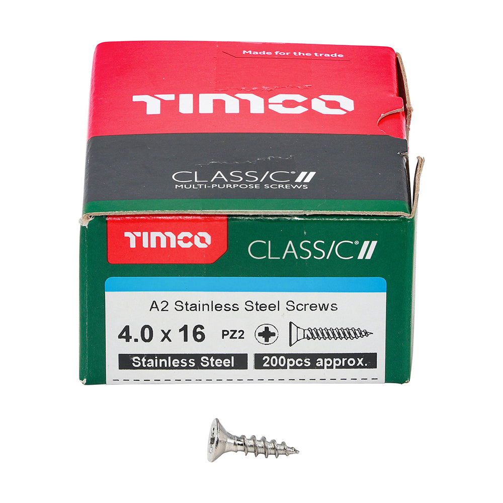 TIMCO Classic Multi-Purpose Countersunk A2 Stainless Steel Woodcrews - 4.0 x 16 - Image