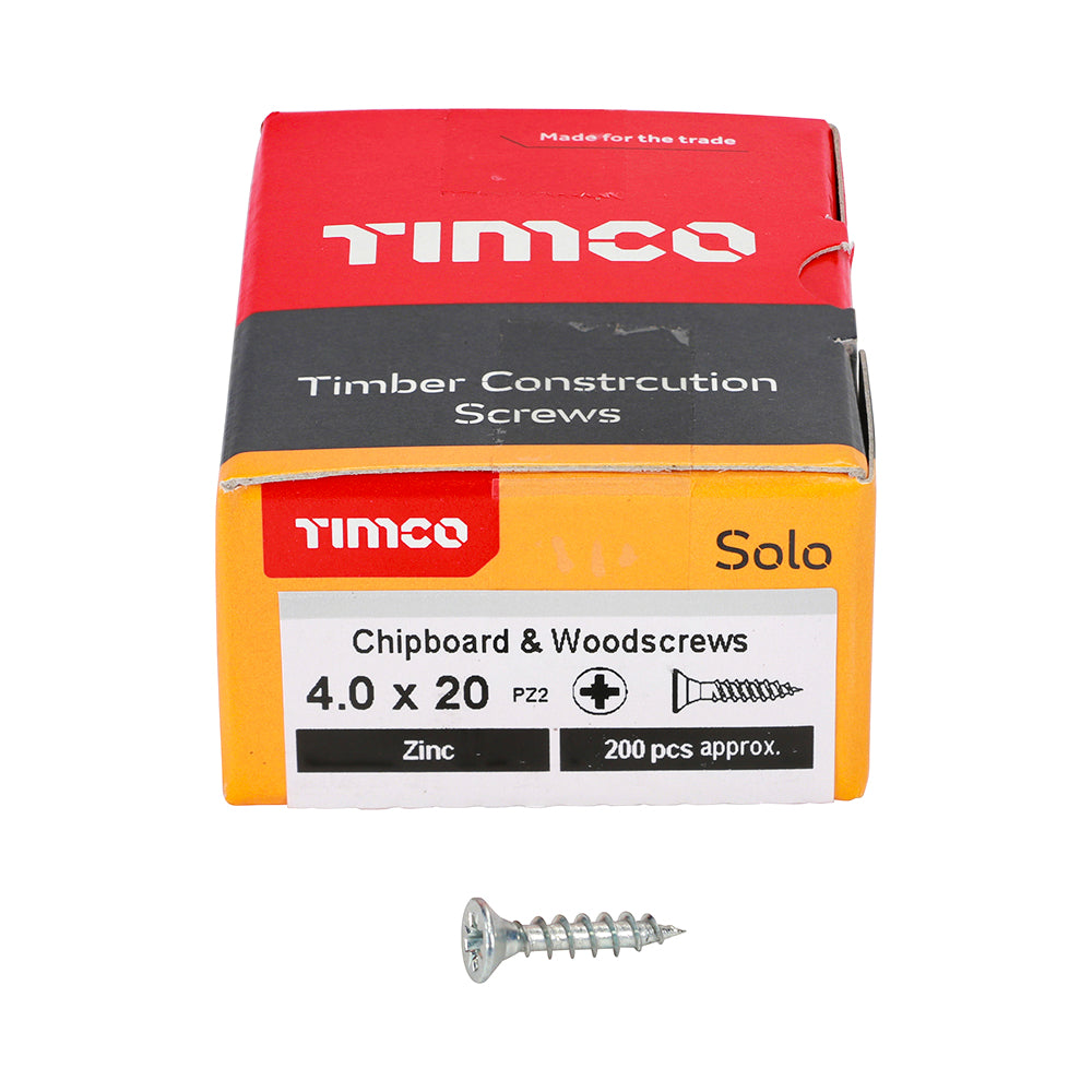 TIMCO Solo Countersunk Silver Woodscrews - 4.0 x 20 - Image