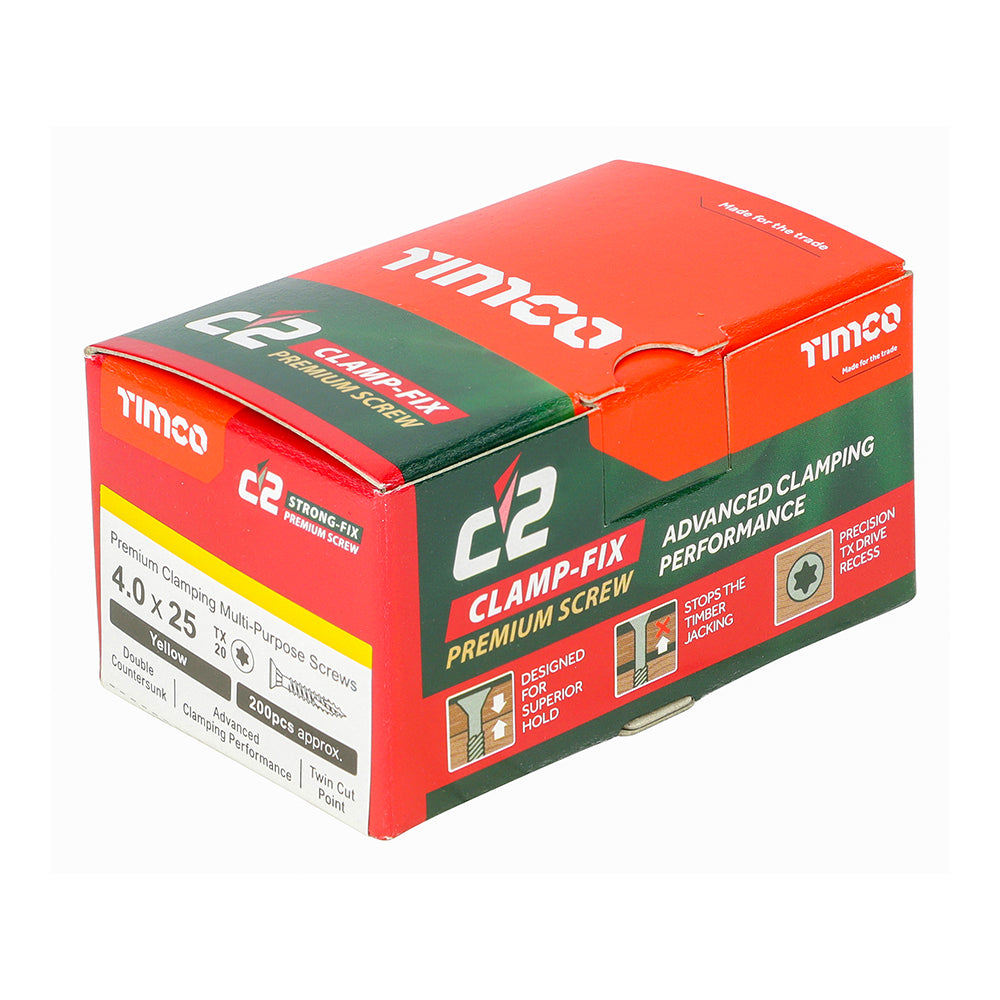TIMCO C2 Clamp-Fix Multi-Purpose Premium Countersunk Gold Woodscrews - 4.0 x 25 - Image