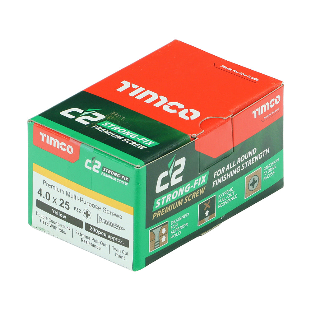 TIMCO C2 Strong-Fix Multi-Purpose Premium Countersunk Gold Woodscrews - 4.0 x 25 - Image