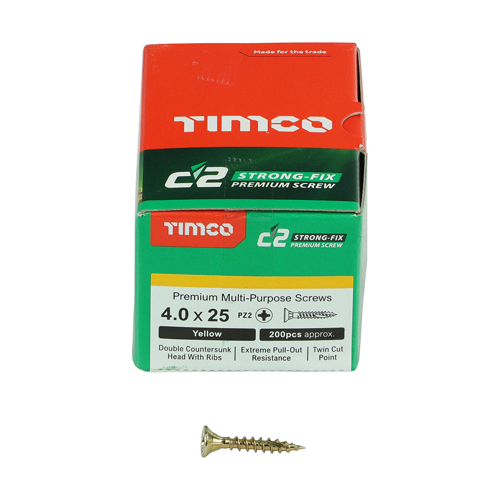 TIMCO C2 Strong-Fix Multi-Purpose Premium Countersunk Gold Woodscrews - 4.0 x 25 - Image