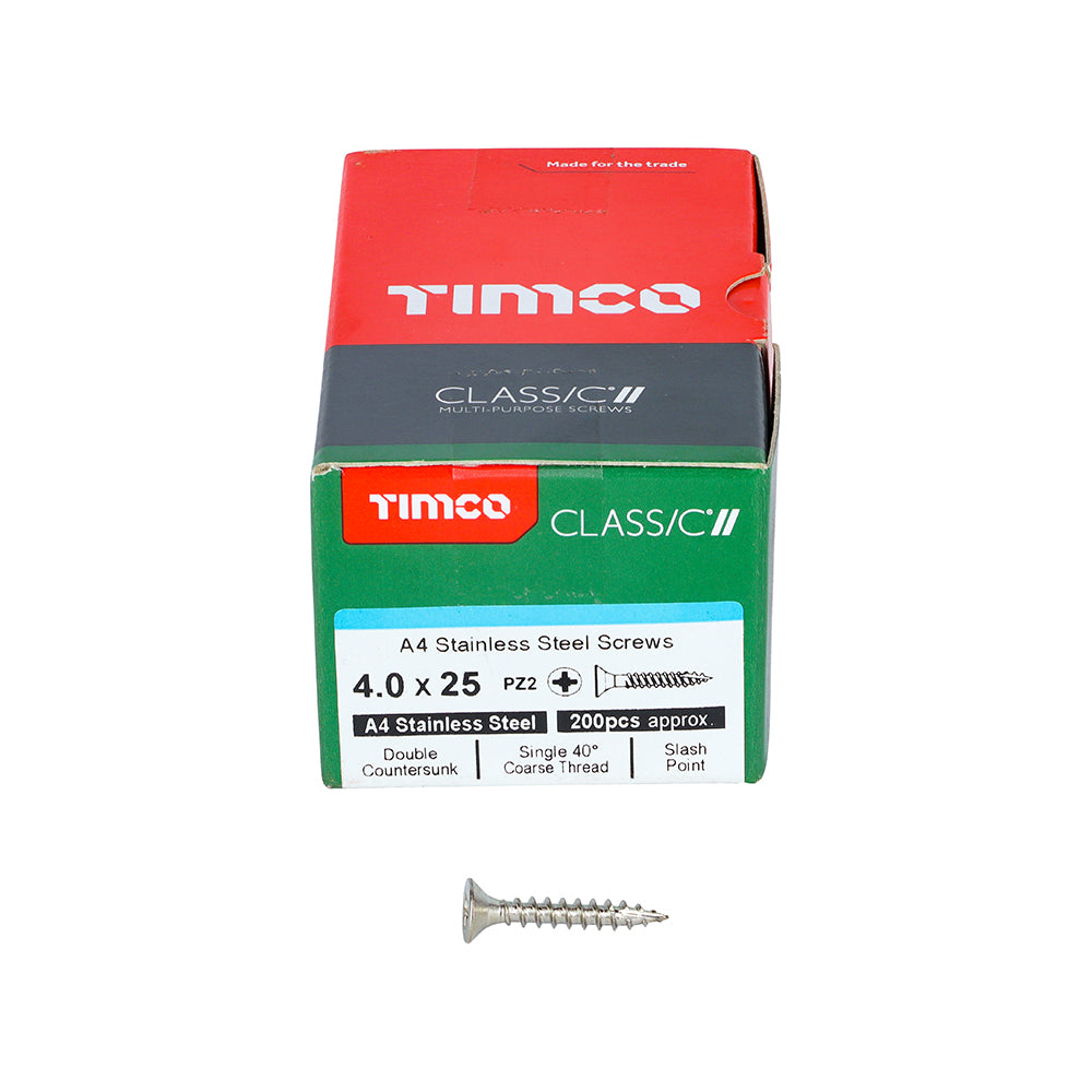 TIMCO Classic Multi-Purpose Countersunk A4 Stainless Steel Woodcrews - 4.0 x 25 - Image
