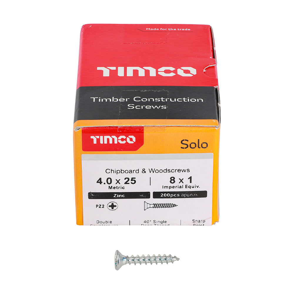 TIMCO Solo Countersunk Silver Woodscrews - 4.0 x 25 - Image