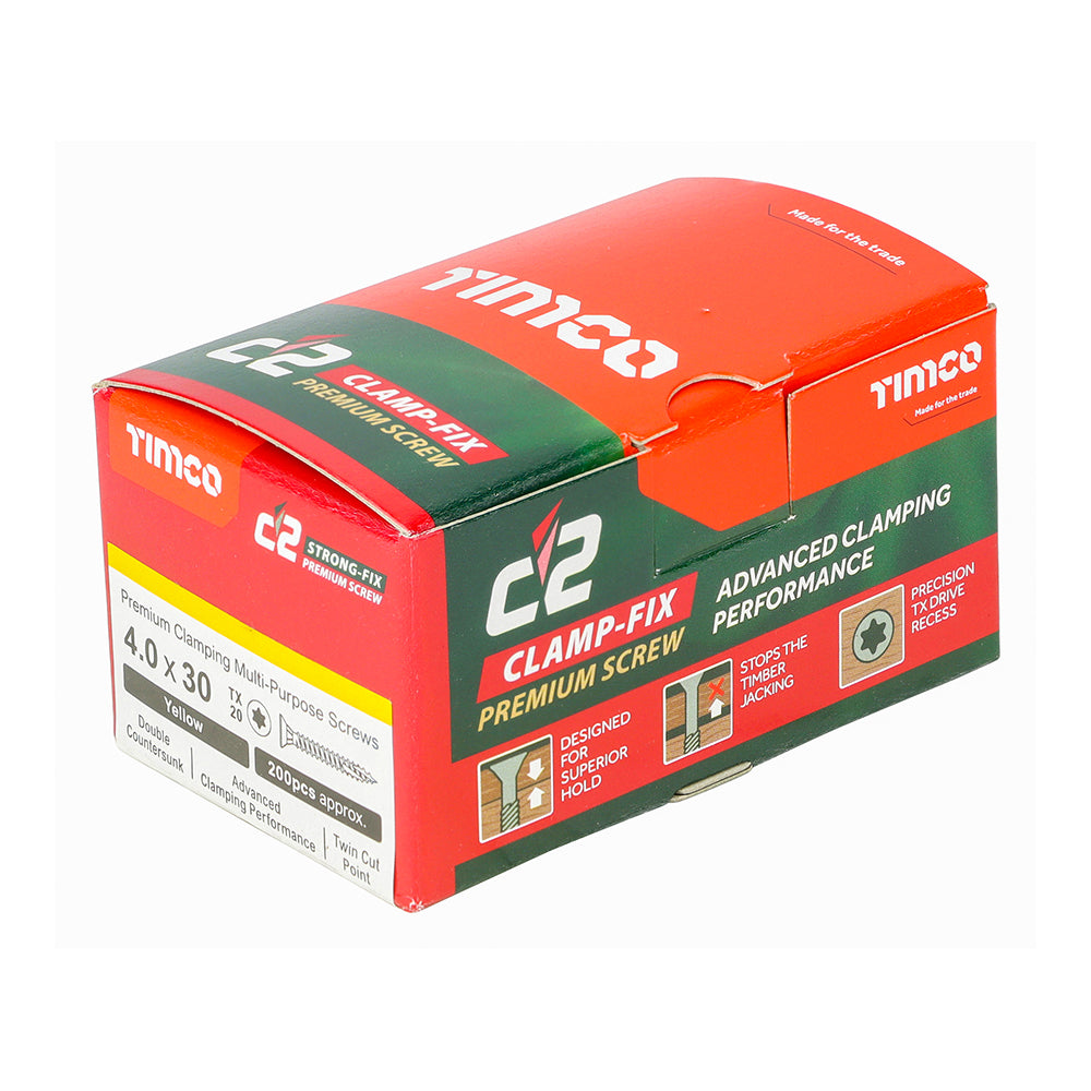 TIMCO C2 Clamp-Fix Multi-Purpose Premium Countersunk Gold Woodscrews - 4.0 x 30 - Image