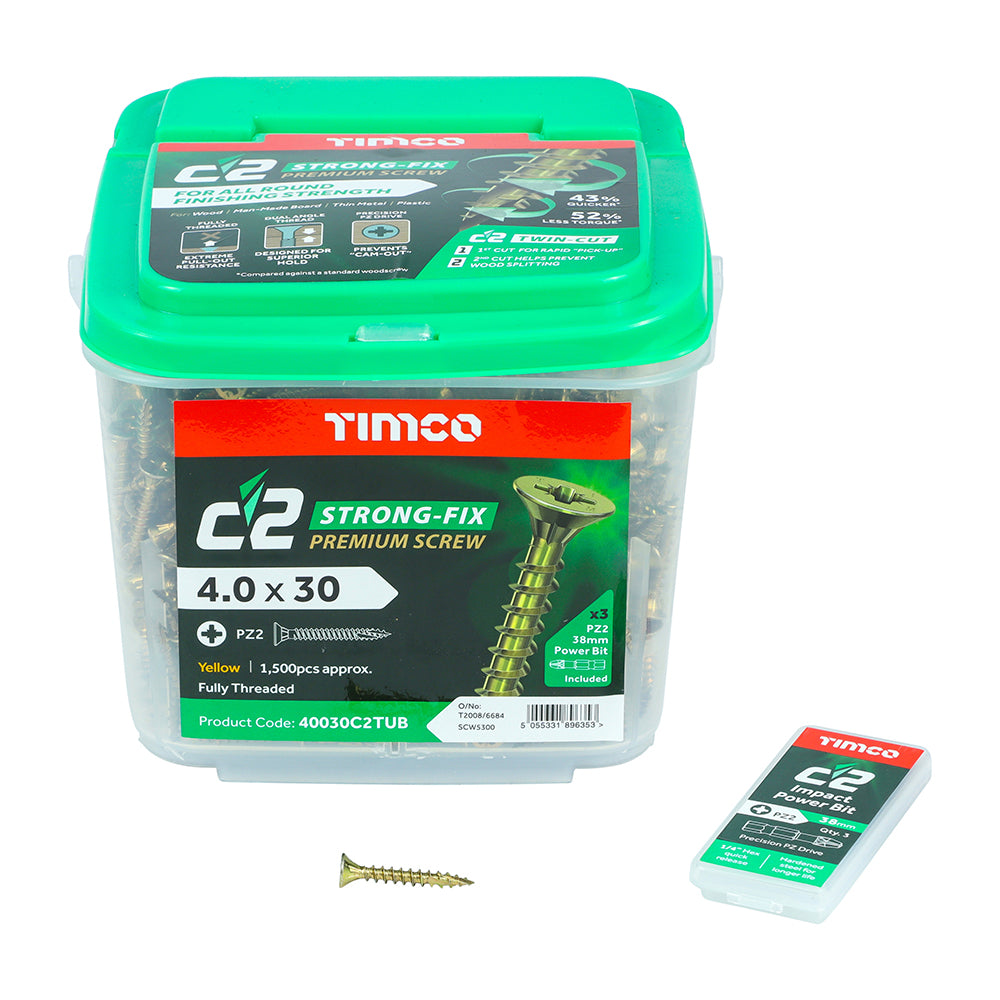TIMCO C2 Strong-Fix Multi-Purpose Premium Countersunk Gold Woodscrews - 4.0 x 30 - Image