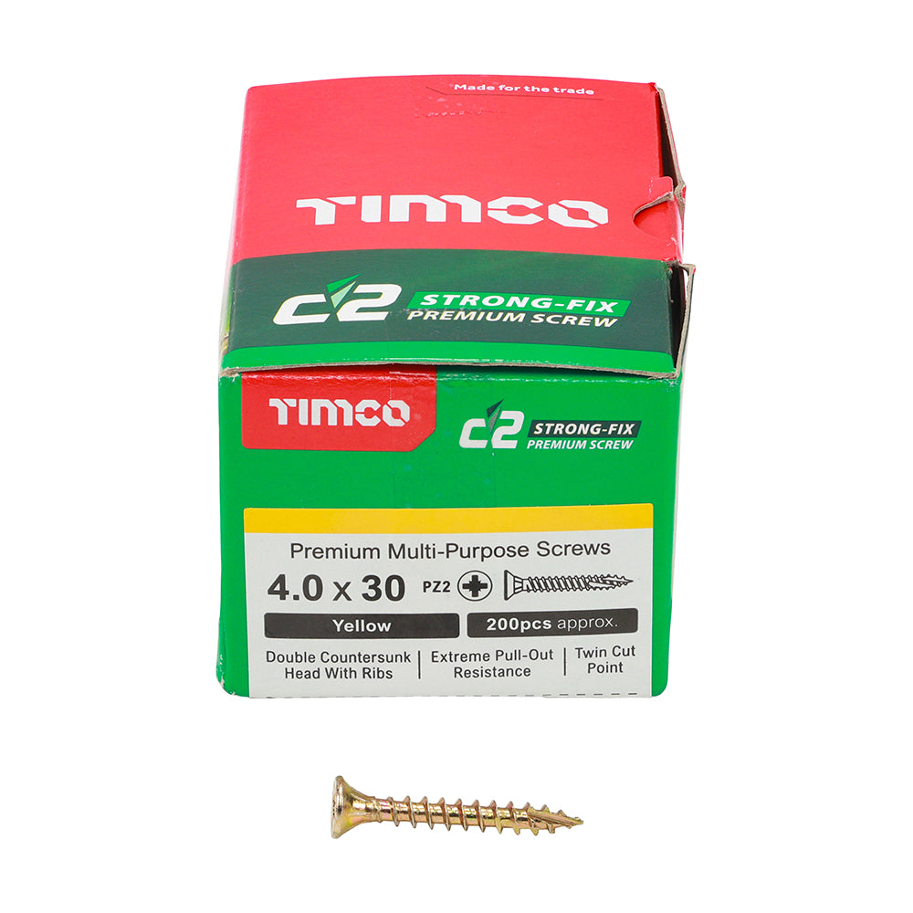 TIMCO C2 Strong-Fix Multi-Purpose Premium Countersunk Gold Woodscrews - 4.0 x 30 - Image