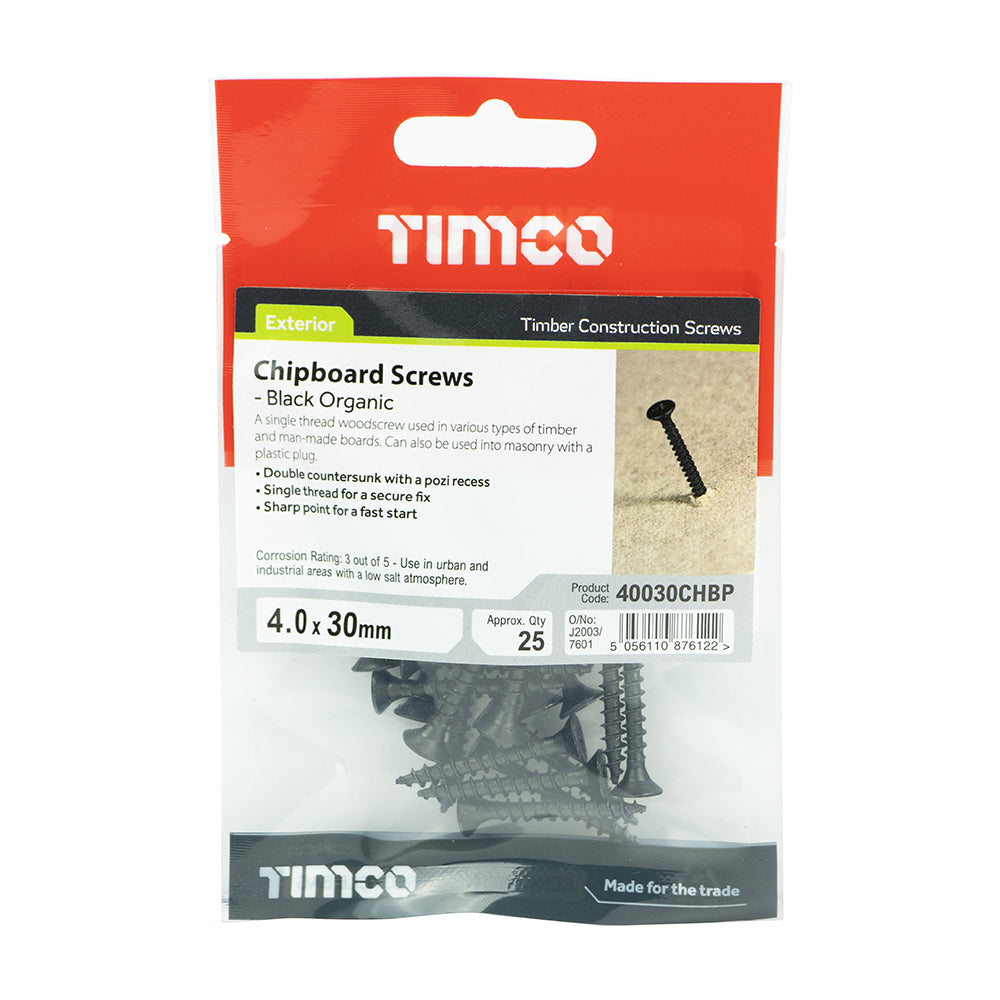 TIMCO Countersunk Black Organic Woodscrews - 4.0 x 30 - Image